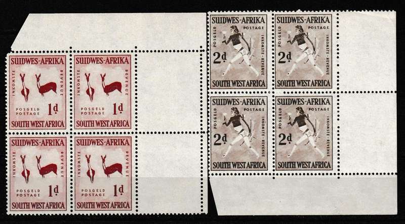 SWA 1960 1d/2d CORNER BLOCKS COAT OF ARMS WATERMARK MNH