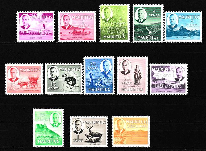 MAURITIUS 1950 KING GEORGE VI SET UP TO 2.50 RUPEES MH