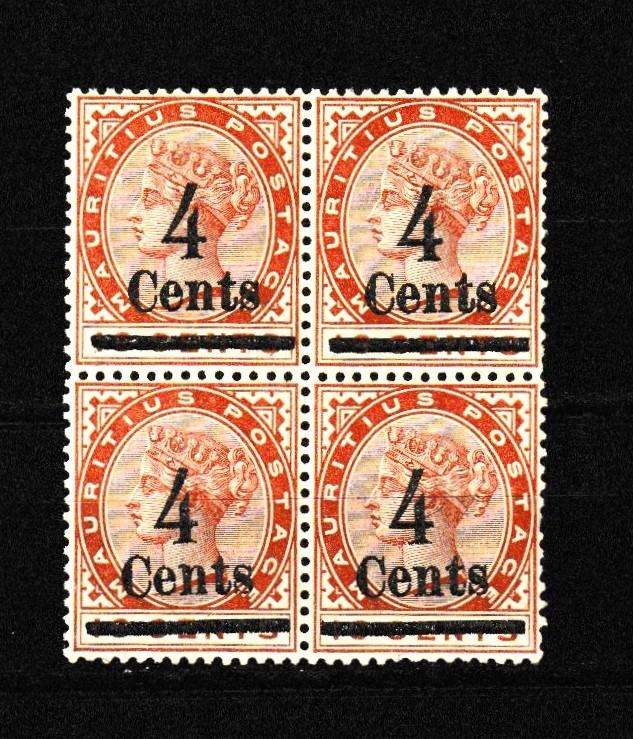 MAURITIUS 4c  OVERPRINT BLOCK MNH