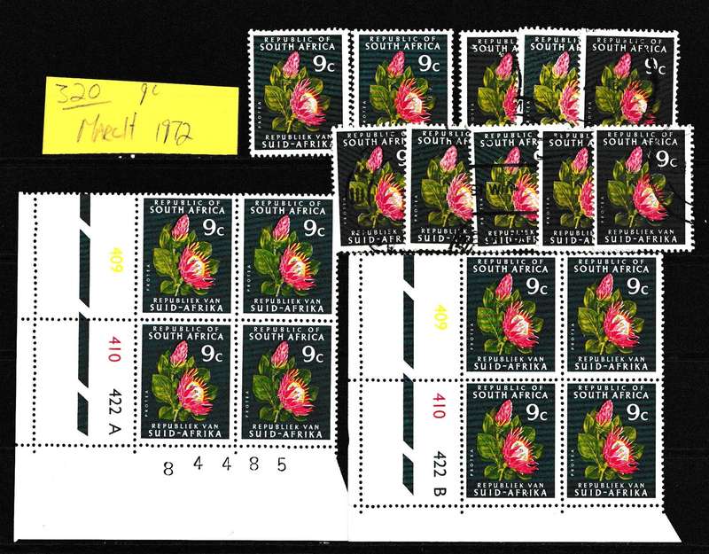 RSA 1972  9c PROTEA FLOWERS NO.320