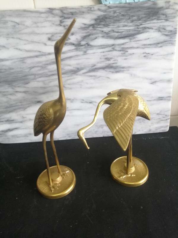 Antique Pair of brass cranes