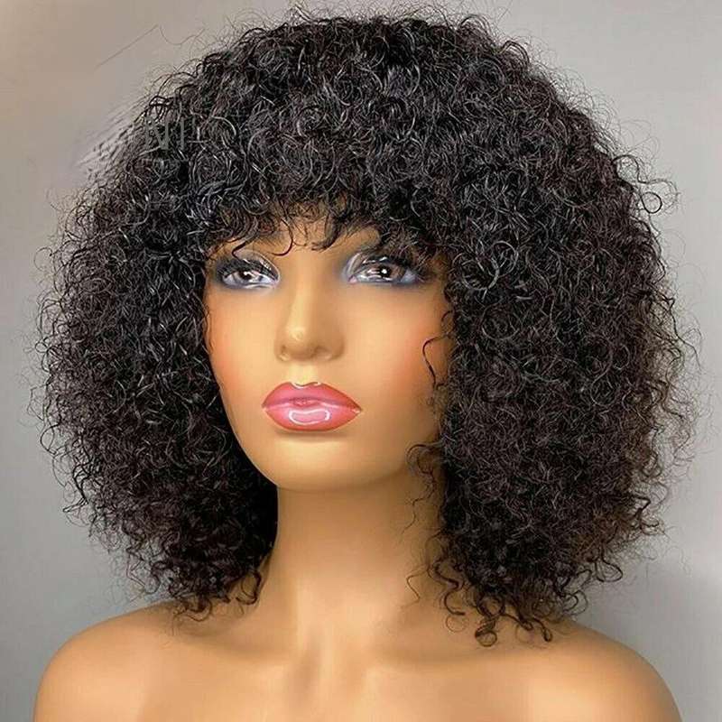 Jerry Curly Non Lace Human Hair Wig With Bangs