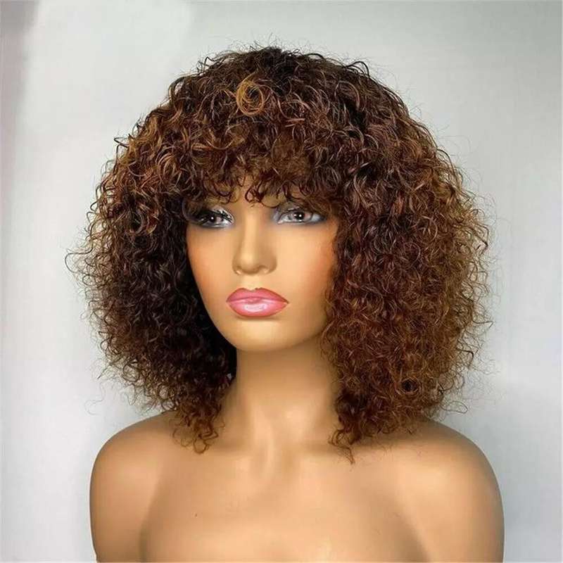 Jerry Curly Non Lace Human Hair Wig With Bangs