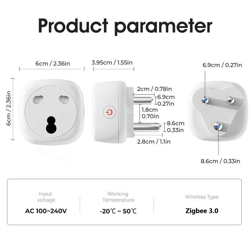 Zigbee Smart Plug 16A TUYA South African Power AC Plug Socket