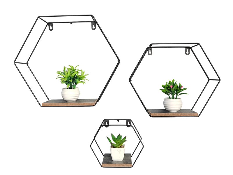 Wall Shelf Hexagon - Set of 3