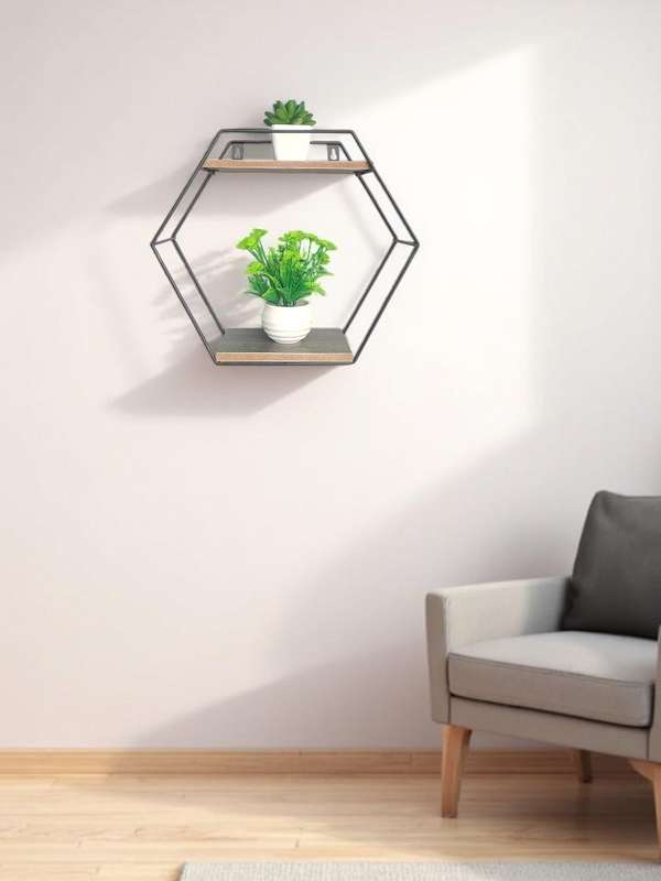 Wall Shelf Hexagon with 2 Shelves