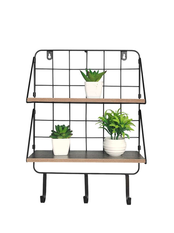 Wall Shelf 2 Shelves with 3 Hooks