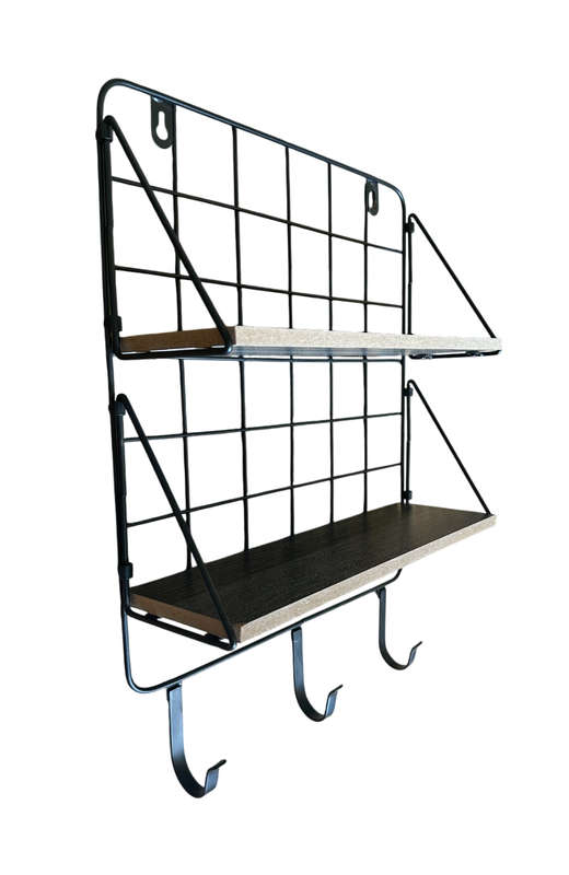 Wall Shelf 2 Shelves with 3 Hooks