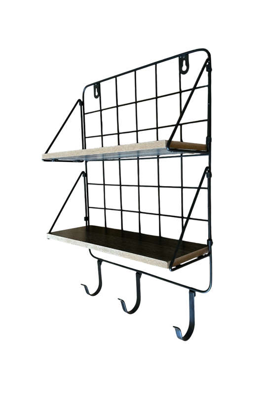 Wall Shelf 2 Shelves with 3 Hooks