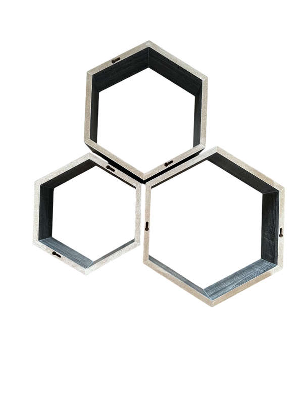Set of 3 Solid Hexagonal Wall Shelves  Modern Floating Shelves