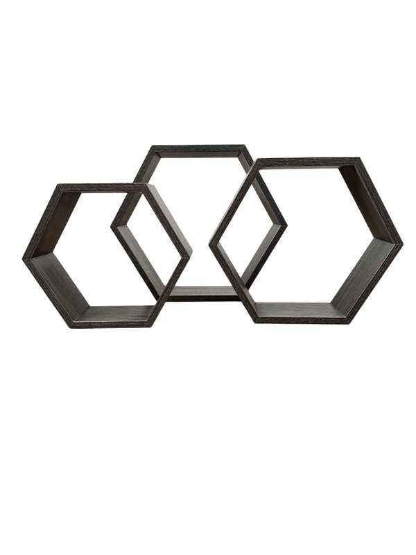 Set of 3 Solid Hexagonal Wall Shelves  Modern Floating Shelves