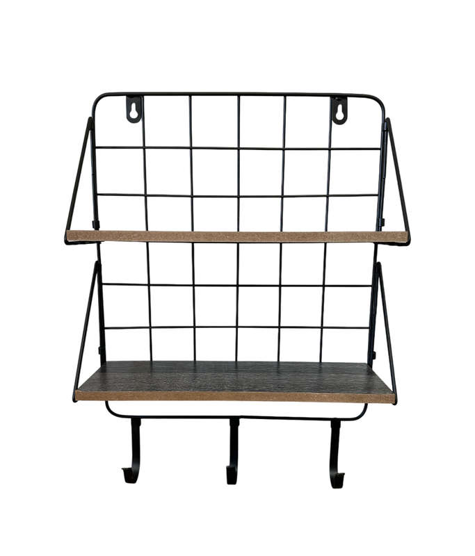 Wall Shelf 2 Shelves with 3 Hooks