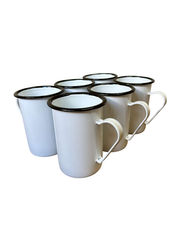 Enamel Tall Coffee Mug - 11cm- Set of 6 Value Pack