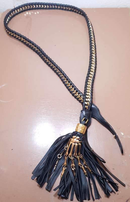 Moschino - USA Luxury designer universal handbag strap with signature braided brass Cuban link chain