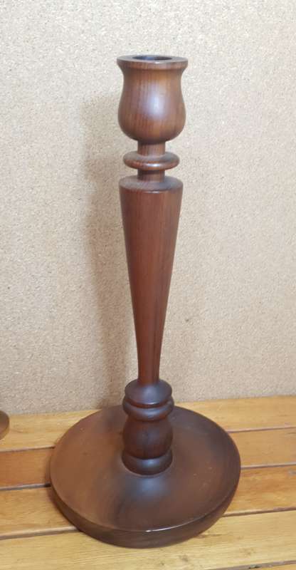 Demo stock - Handcrafted wooden tall  candle stick holder on stand