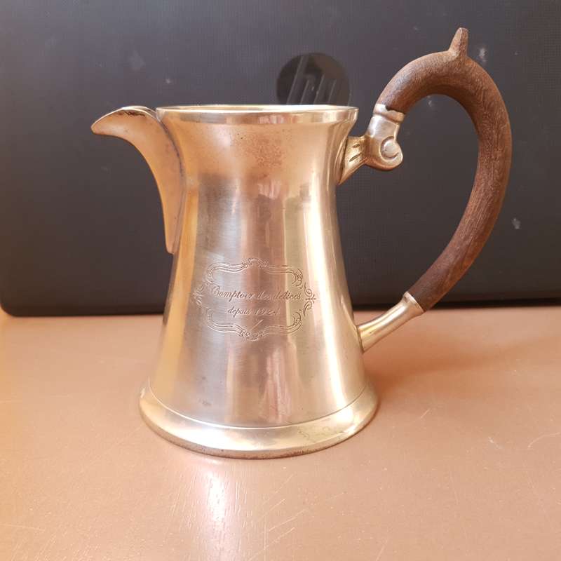Vintage French SP on Copper luxury Coffe Pitcher Marked - Comptoir des Delices Depuis 1924.