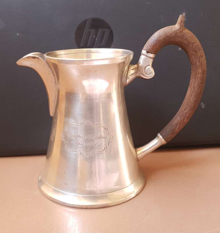Vintage French SP on Copper luxury Coffe Pitcher Marked - Comptoir des Delices Depuis 1924.