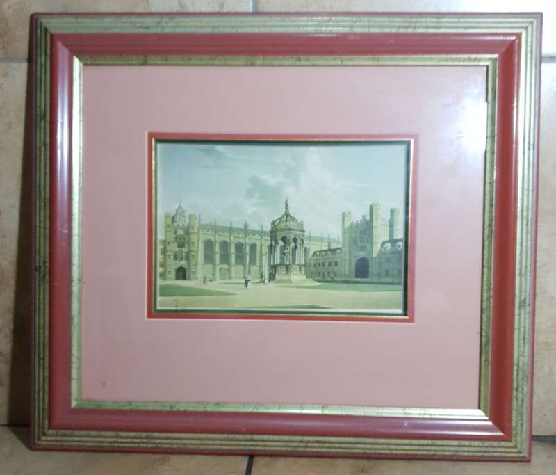 Antique print of  QUADRANGLE OF TRINITY COLLEGE - CAMBRIDGE on DEEPSUNK format frame.