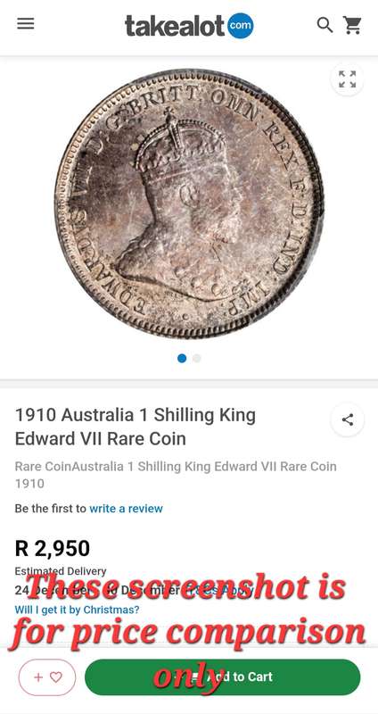 1910 Edward VII Australian Sterling Silver One Shilling coin - High Grade, Rare