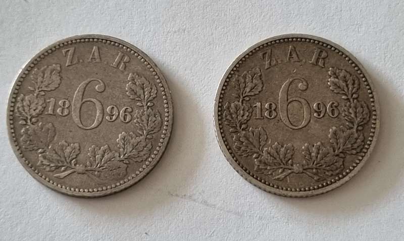 ZAR SIXPENCE 1896 PAIR