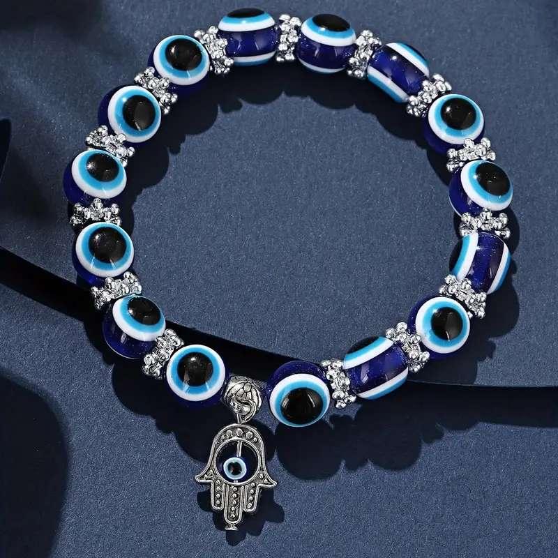 Blue Beaded Palm Eye Pendant Bracelet Pack of 5