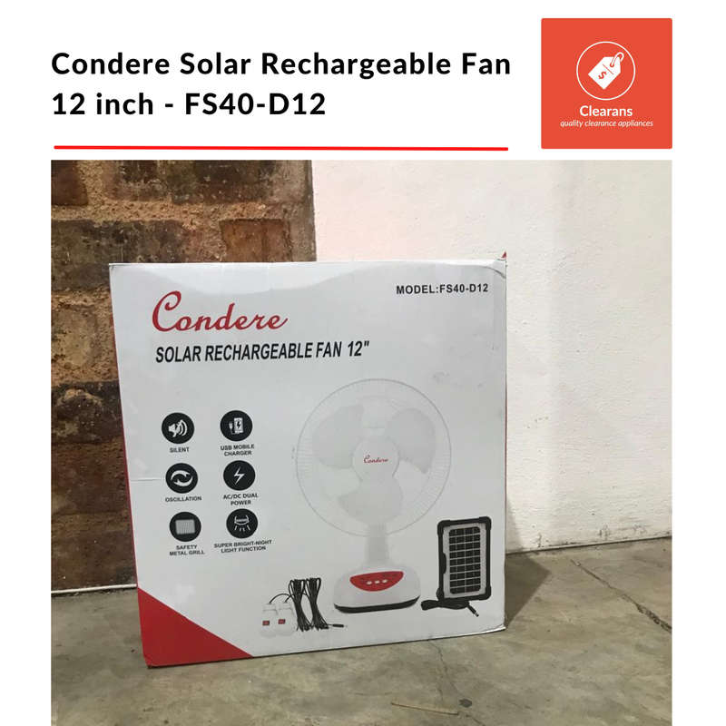 Condere Solar Rechargeable Fan 12 inch - FS40-D12