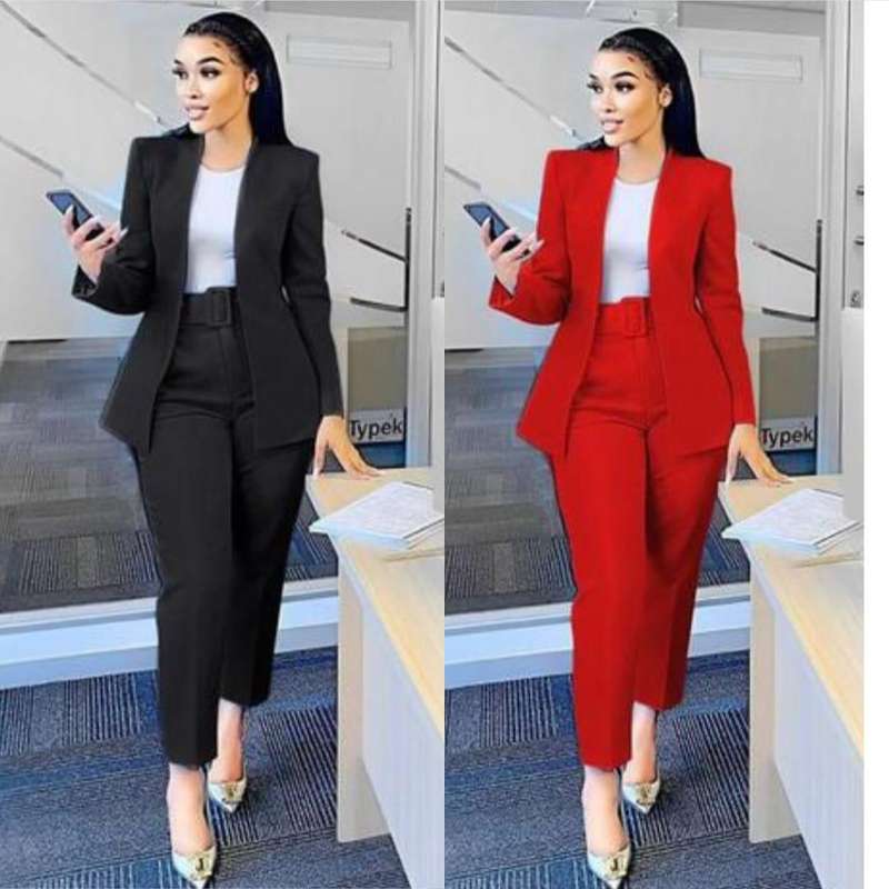 Formal Belted 2 piece set - Red  Size Medium