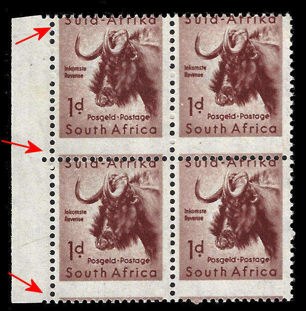 1954 1d Block of 4, with LARGE PERF SHIFT, superb unmounted mint