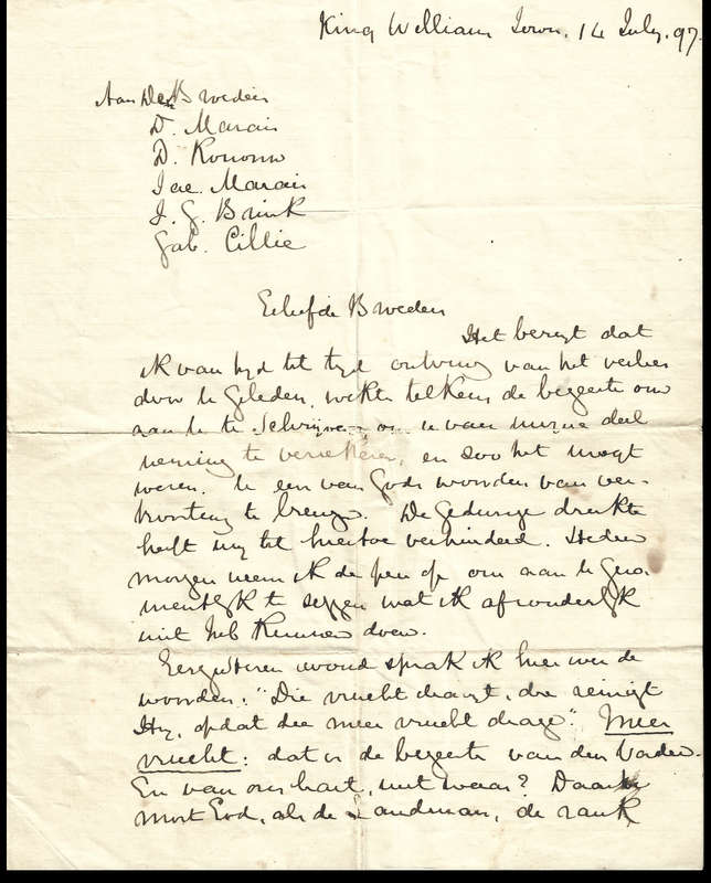 Dr. Andrew Murray SIGNED LETTER 14 JULY 1897, Very Rare!