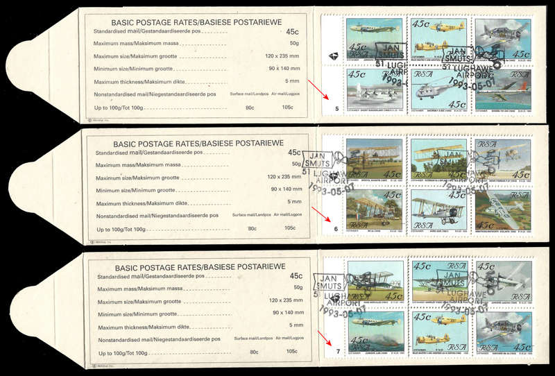 1993 Aviation Booklets, 4 x CTO, Pane 5, 6, 7 and 10, Very Scarce