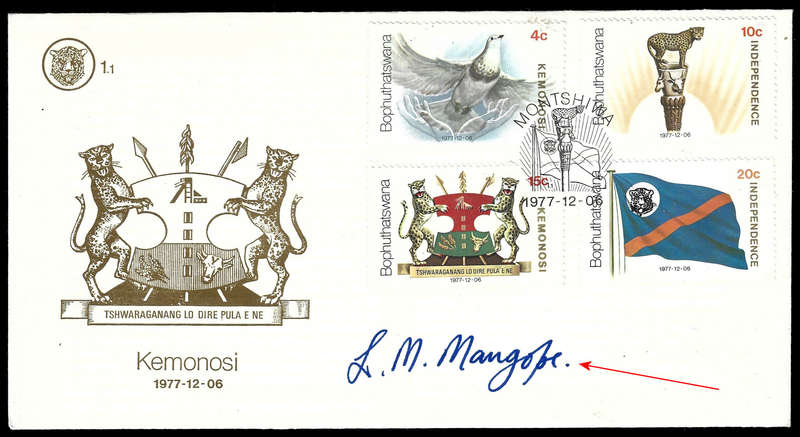 Signed Cover by Pres. Lucas Mangope