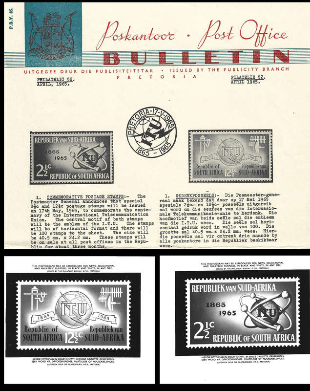 1965 I.T.U Complete Bulletin, 2 x Photo Proofs, PLUS 2 Diamond F.D. Card, See description