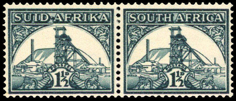 1941-1948 Gold Mine 1½d, yellow-buff (centre) omitted, CV R 2,5 Million, SACC 86a