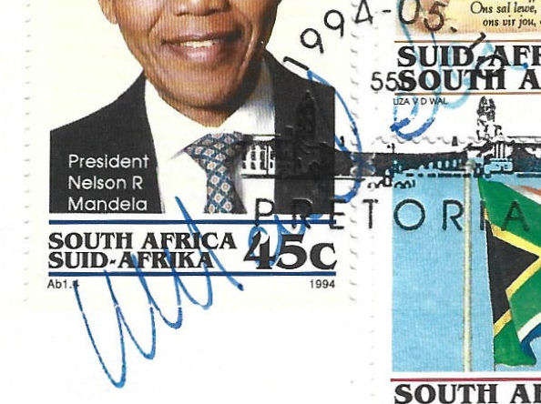 Hand Signed Mandela Signature in Blue Pen, Very Scarce