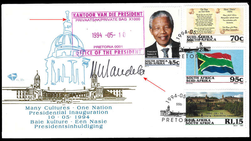 Authentic Hand Signed Mandela Signature with Purple H/S "Office of the President", RARE