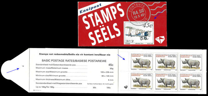 RSA 1993 AVIATION BOOKLET WITH RHINO STAMPS, LATIN HARRISON PAPER FULLY PERFED STATION 4