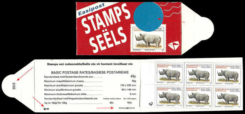 RSA 1993 RHINO BOOKLET WITH BLUE STICKER PBF and UNIVERSAL emblems on IFC 93/3 LATIN FULLY PERF
