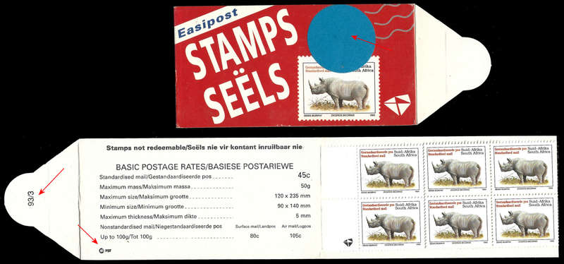 RSA 1993 RHINO BOOKLET WITH BLUE STICKER PBF emblem on IFC 93/3 LATIN FULLY PERF