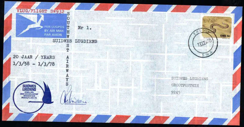 1978 SOUTH WEST AIRWAYS FLIGHT COVER # 1 and 1a, SIGNED BY CAPTAINS