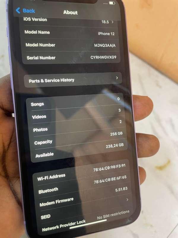 Iphone 12 with 256GB storage 87% battery