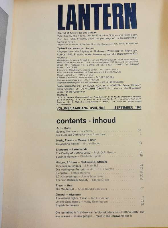 Lantern Tydskrif vir Kennis en Kultuur September 1968