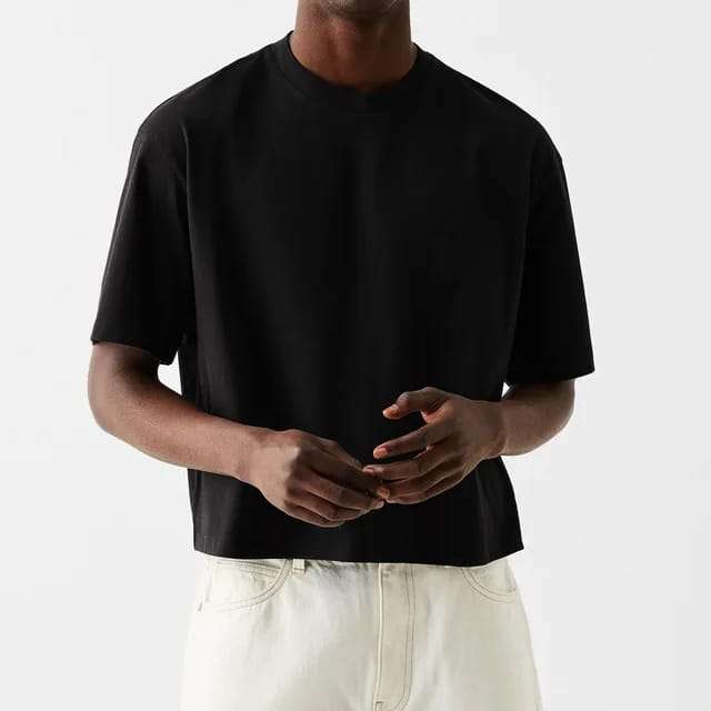 Crop  Basic Drop Shoulder Boxy Fit T-Shirt