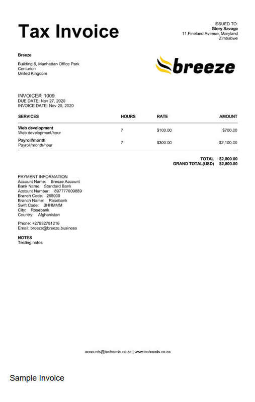 Breeze Invoicing - Starter - 1 month licence