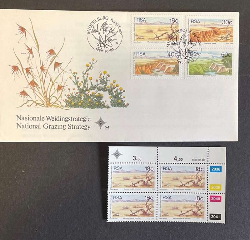 FDC South Africa - 1989 - National Grazing Strategy - 5.4 with block of stamps