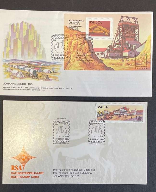 FDC  JOHANNESBURG - 100 - 1986 and a date stamped card