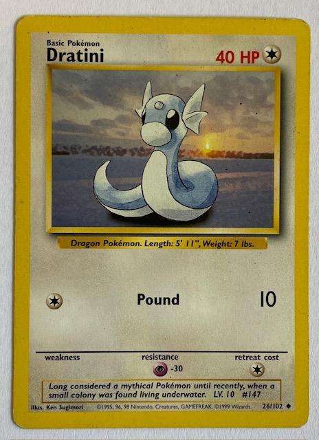Pokémon Trading Card  - DRATINI - SHADOWLESS - 1999 - 26/102 LP