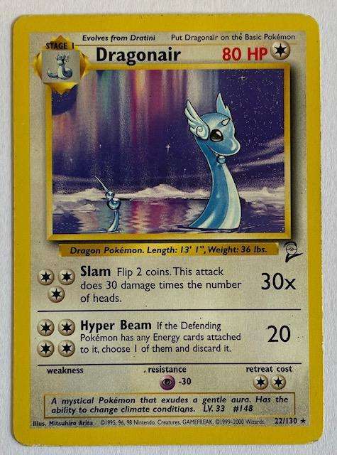 Pokémon Trading Card  - DRAGONAIR 2nd EDITION - SHADOWLESS - 1999 - 2000 - 22/130  RARE!