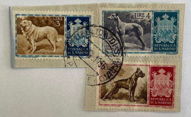 San Marino - 1956 - purebred dog partial set - used - on original paper