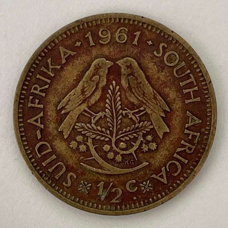South African Half Cent Coin - 1961 - beautiful colouring! Circulated