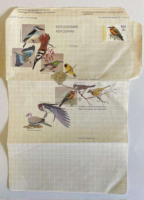 Vintage SA unused aerogramme -DEPICTING BIRDS - 25c prepaid postage  - UNUSED  - circa 1980's